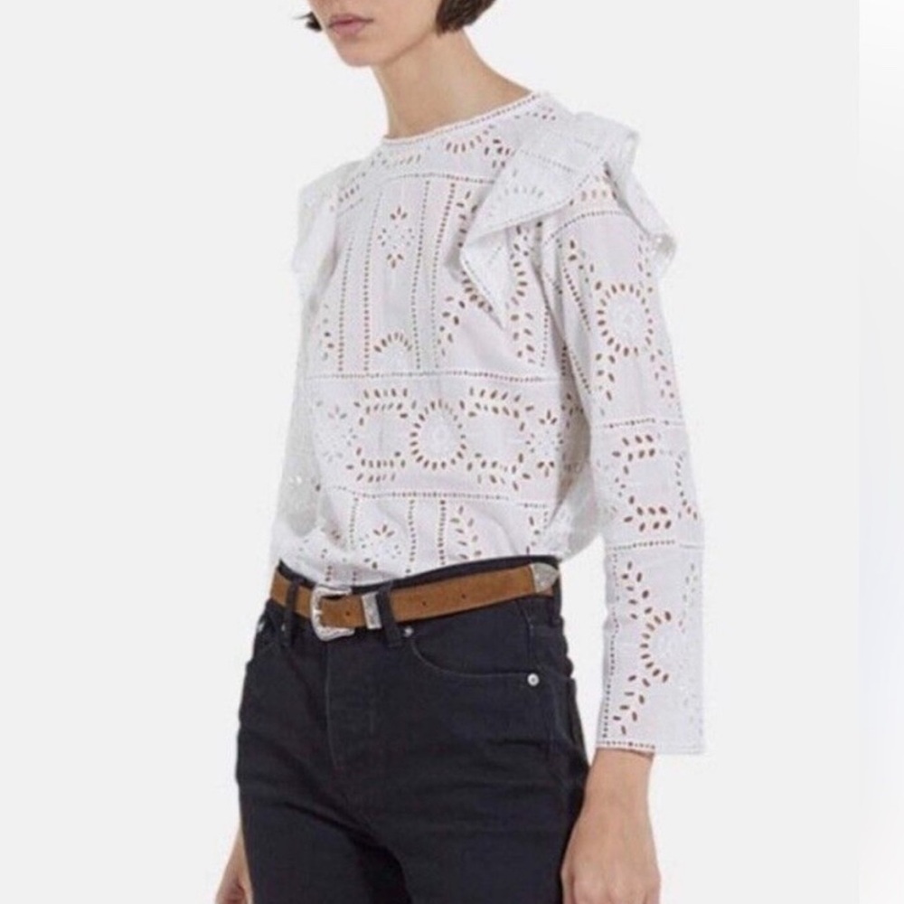The Kooples | White Embroidered Long Sleeve Top NWT